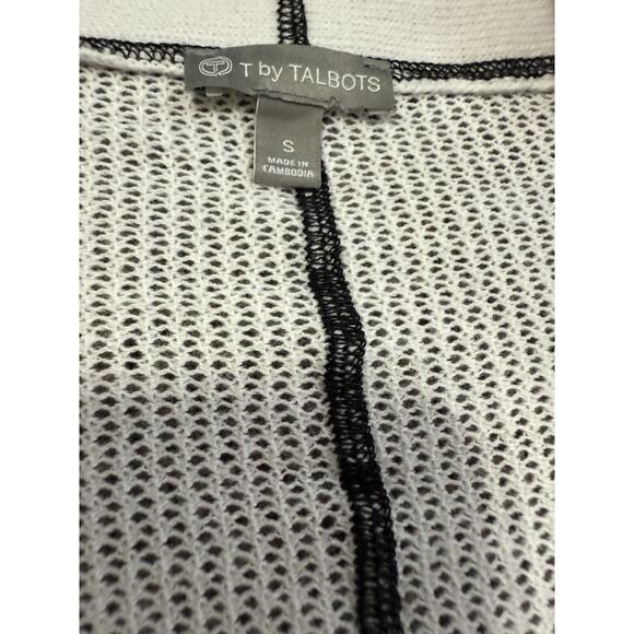 T By Talbots Open Weave Mesh Black And White Cardigan Small Pockets Lightweight - Picture 5 of 8